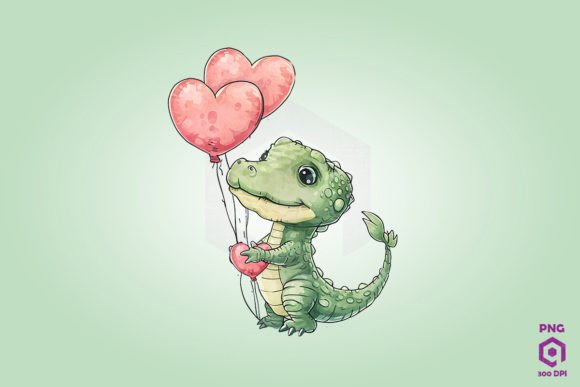A Wildly Charming Design: Crocodile Holding Heart-Shaped Balloons