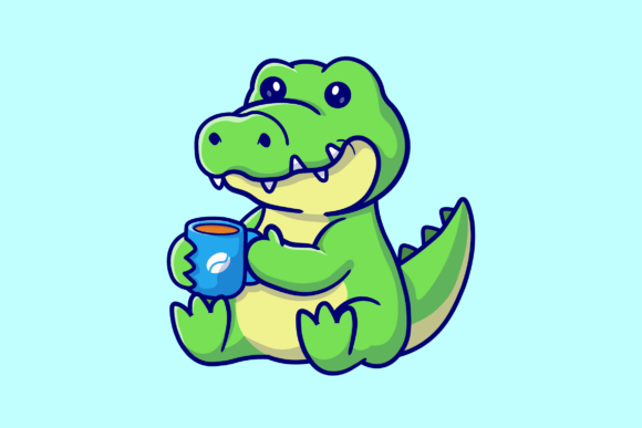 Adorable Art: The Cute Crocodile Drinking Coffee Cartoon