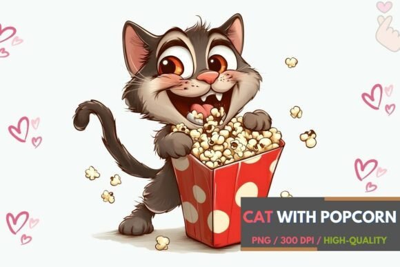 Adorable Cat Clipart: Your Popcorn-Loving Design Asset
