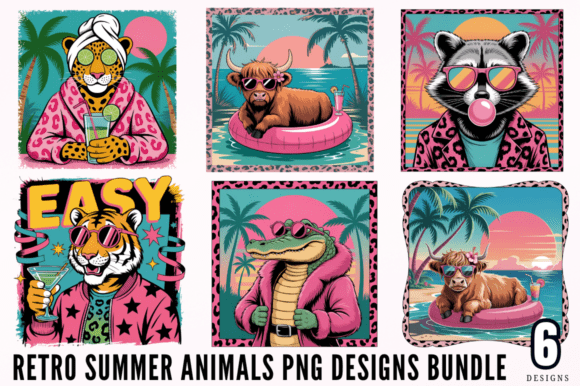 Animals Retro Summer PNG Designs Bundle