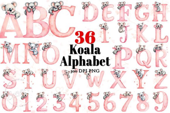 Baby Koala Alphabet Sublimation Clipart: Cozy Australian Charm for Your Designs