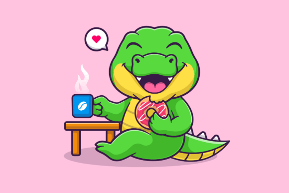 Cute Crocodile Eating Donut: A Playful Design Asset