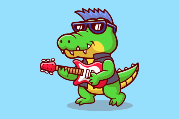 Cute Crocodile Playing Electric Guitar: A Vector Icon for Playful Brands