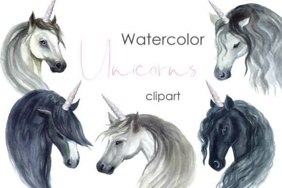 Enchant Your Designs with Watercolor Cute White Unicorns Clipart