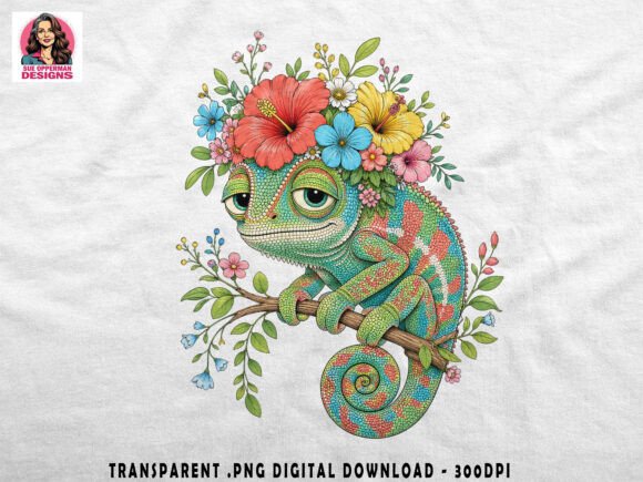 Floral Chameleon: A Vibrant PNG for Modern Design