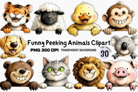 Funny Peeking Animals Clipart PNG: A Playful Design Asset