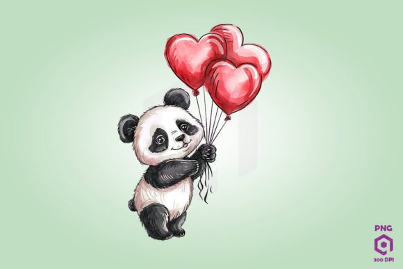 Panda Holding Heart-Shaped Balloons: A Design Asset with Whimsical Appeal