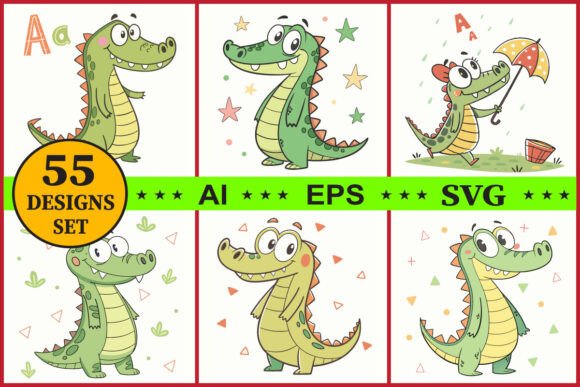 Playful Design Power: The Cute Cartoon Crocodile Vector Set
