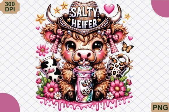 Salty Heifer Cute Highland Cow PNG: Farmhouse Sass for Creators