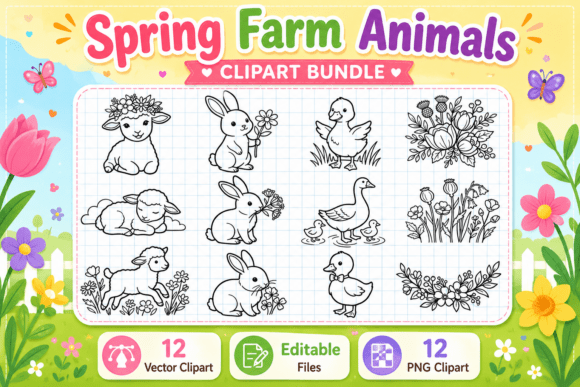 Spring Farm Animals Clipart Bundle: Fresh Design Assets