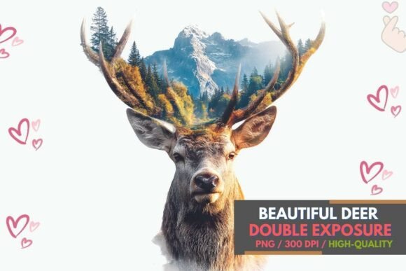Stag Double Exposure Sublimation Art PNG: A Creative Asset