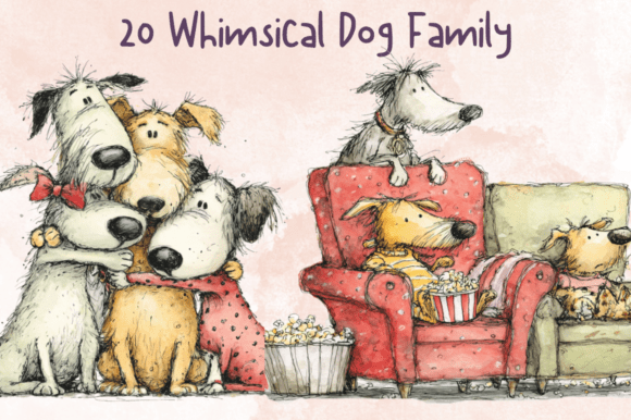 Storybook Whimsical Dog Family Clipart for Creative Projects