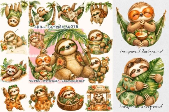 Summer Hammock Sloth Watercolor: A Tropical Design Asset