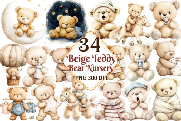 Watercolor Beige Teddy Bear Nursery Png: A Soft Design Touch