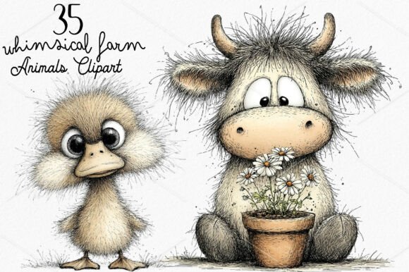 Whimsical Farm Animals Clipart Bundle: Rustic Charm for Modern Designs