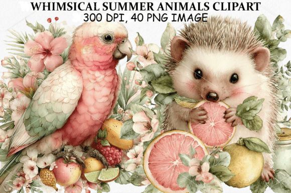 Whimsical Summer Animals Clipart: A Soft, Storybook Charm